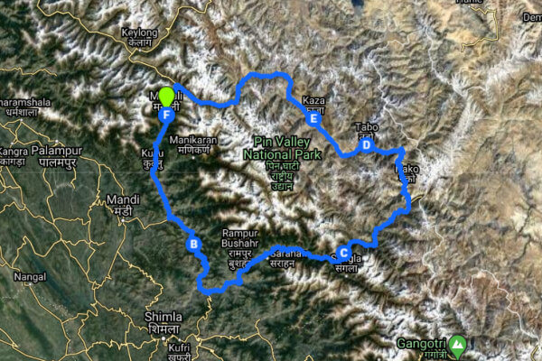 Spiti Valley circuit route Map